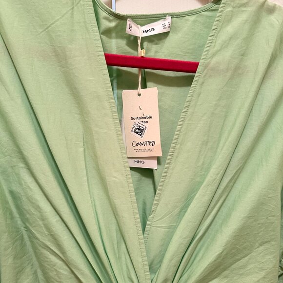 Mango - Light Green Cut-Out Waist Long-Sleeve Dress – Size US 10 - Picture 4 of 10